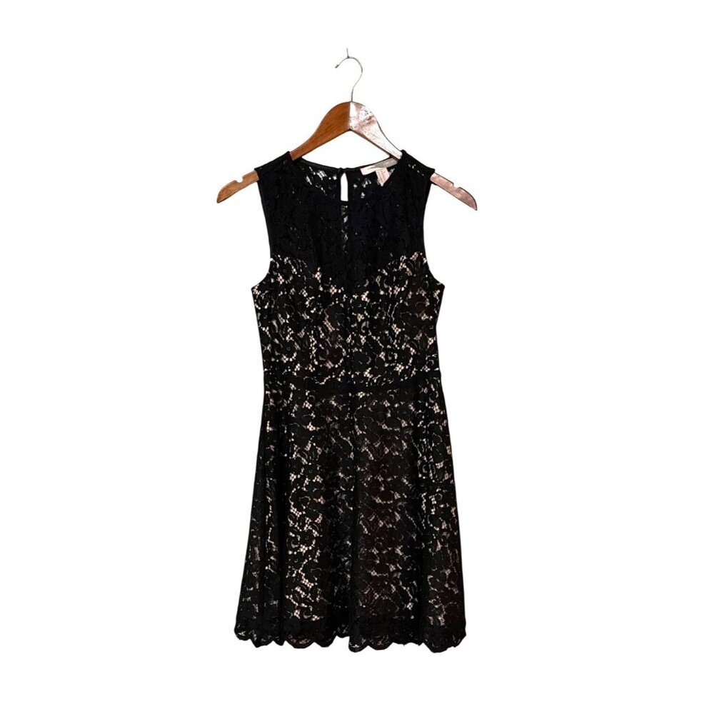 Forever 21 XS Black Lace Sleeveless Fit &‎ Flare Dress With Nude Lining